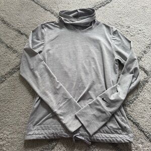 Nike Dri Fit long sleeve gray top cowl neck banded tie bottom hem athletic XS